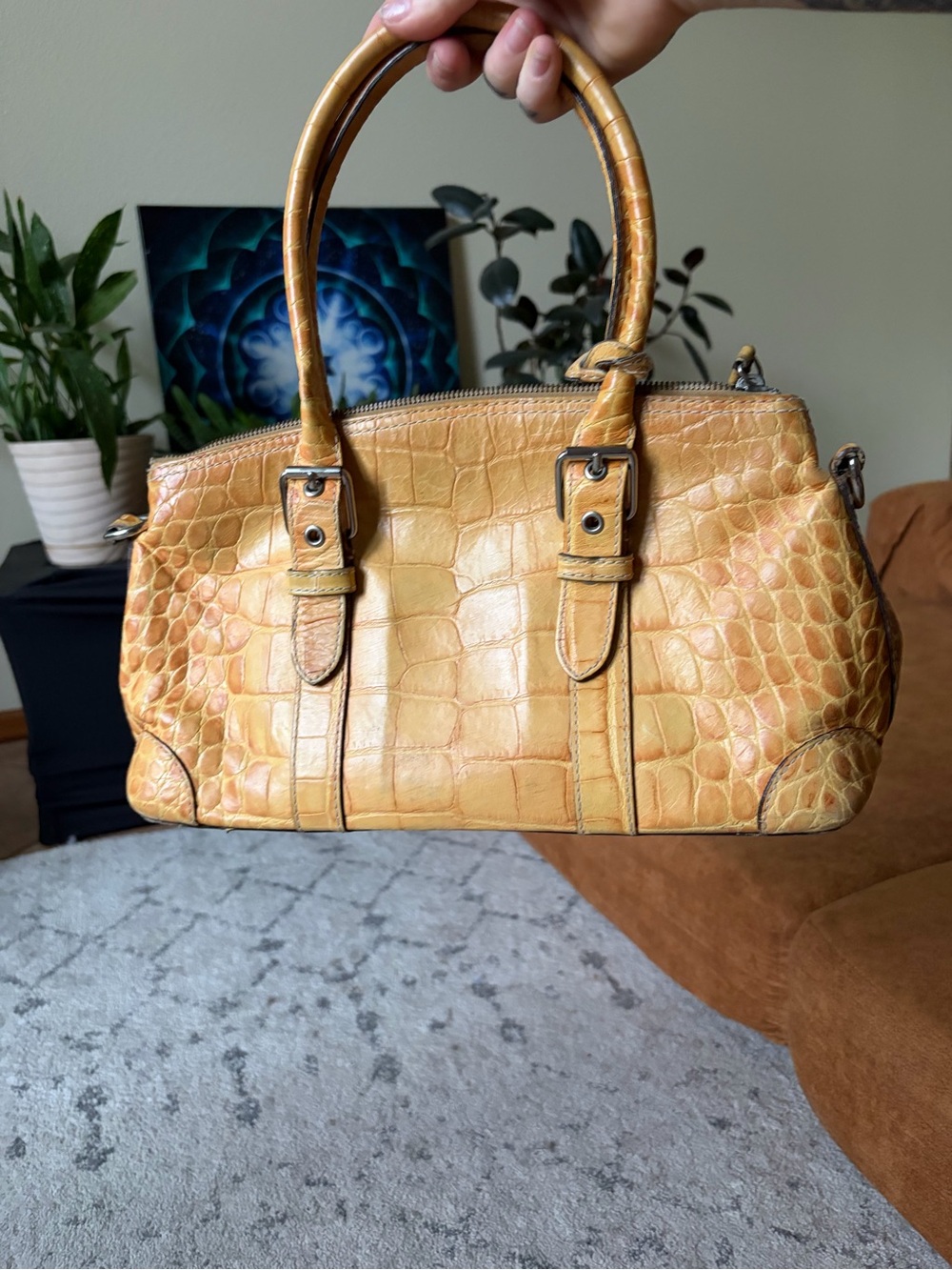 Dooney & Bourke Croc-Embossed Yellow Leather Handbag